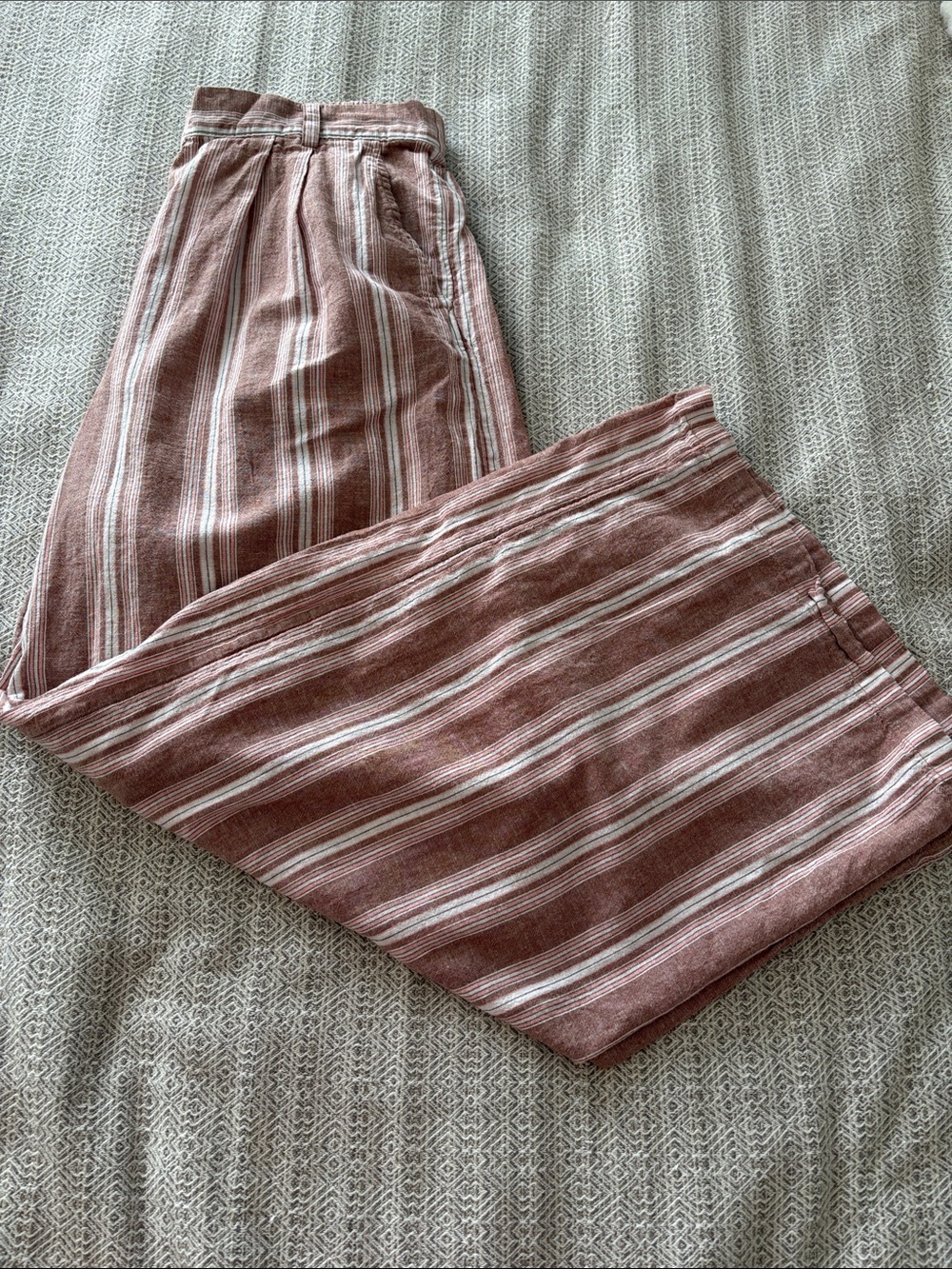 American Eagle Outfitters Pink and White Striped Wide-Leg Trousers - Picture 1 of 3